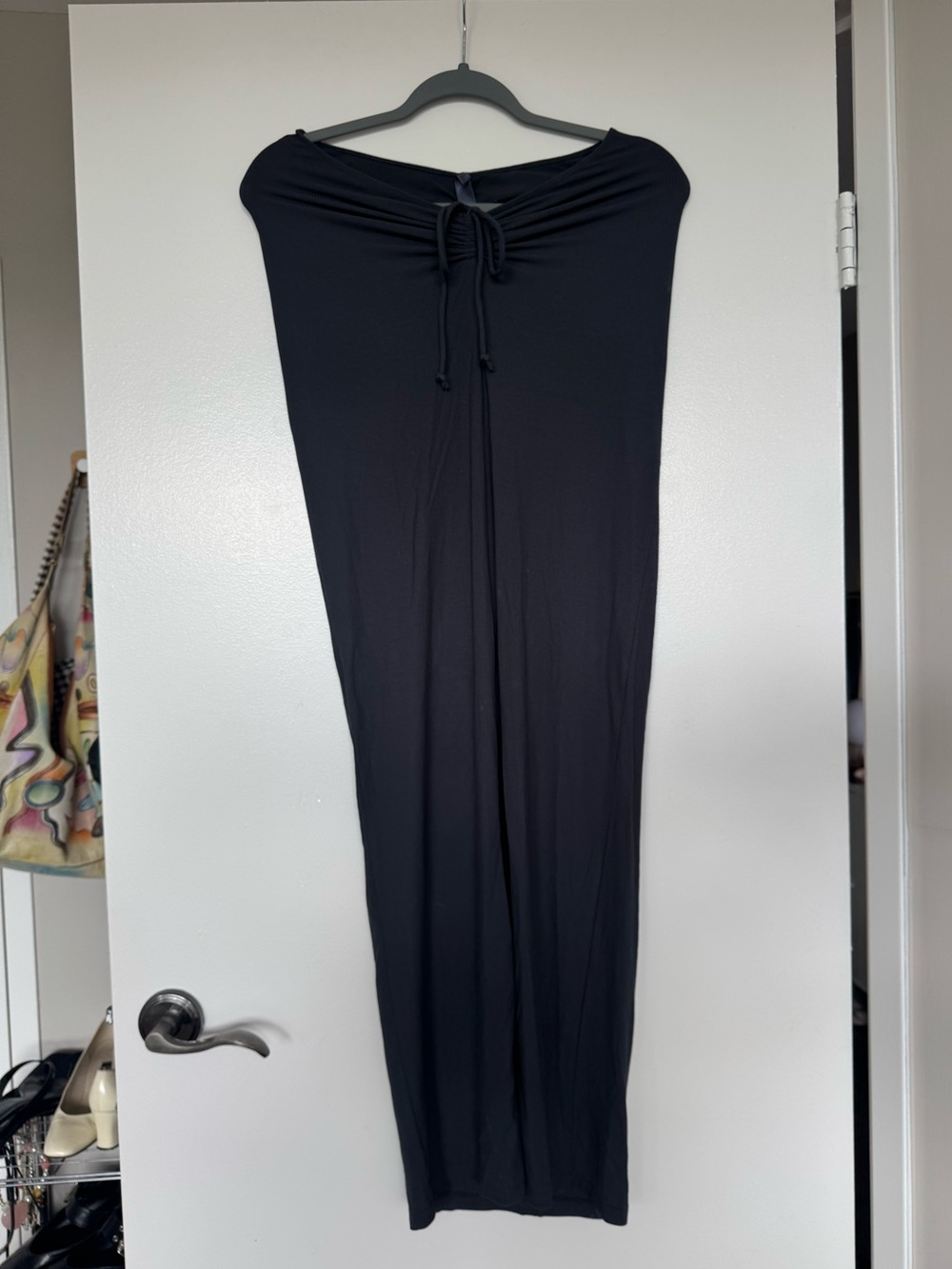 Skims Dark Grey Ribbed Maxi Skirt